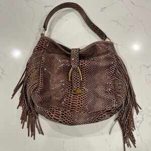 G.I.L.I.  100% Leather Large  hobo Snakeskin Fringe Bag